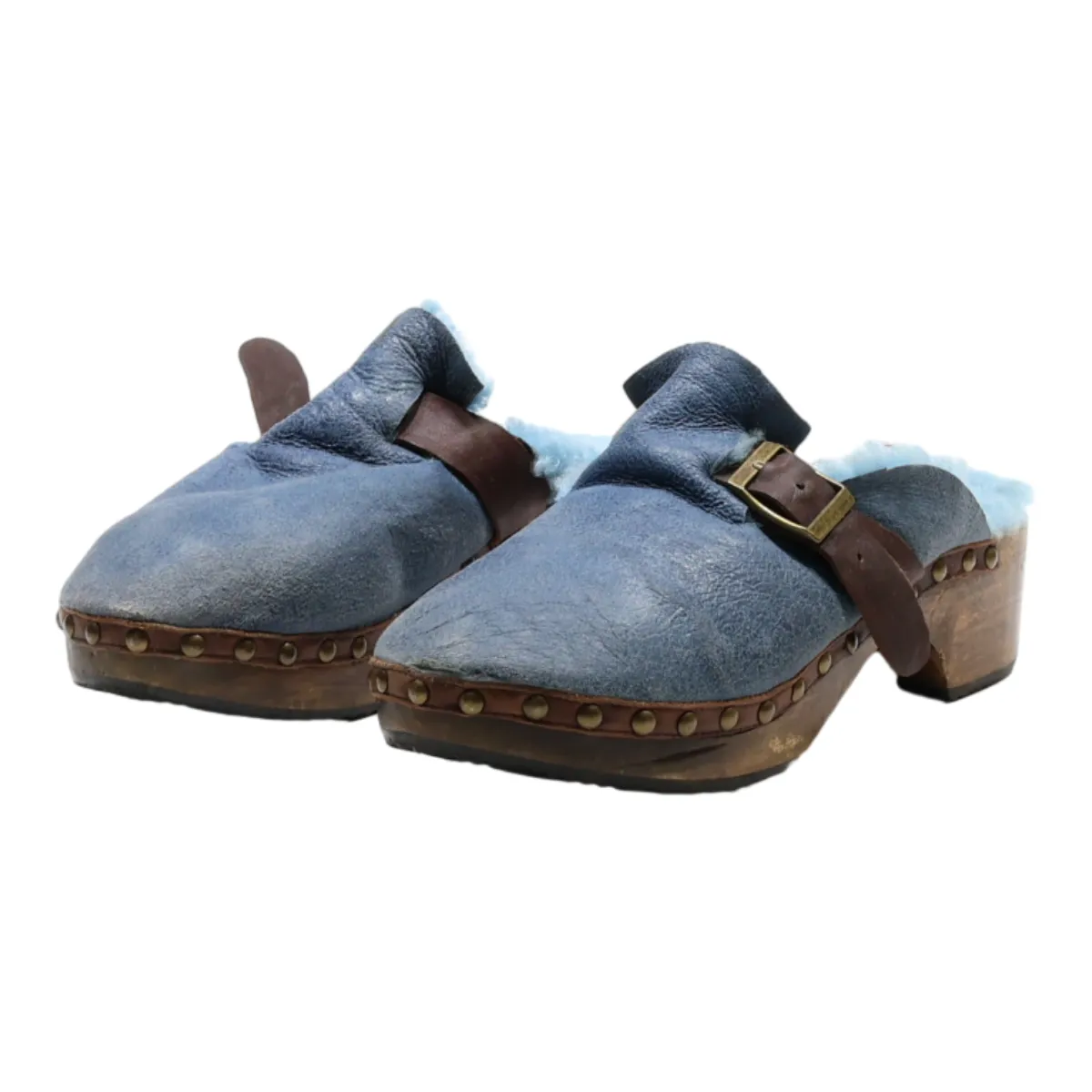 100% Clog Shoes Blue Synthetic Womens UK 6