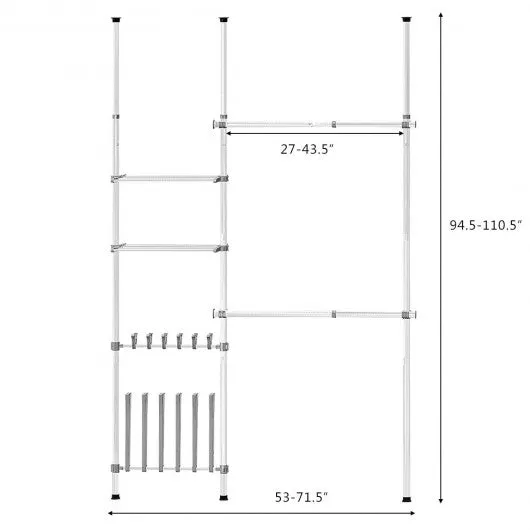 2 Tier Telescopic Clothes Hangers with Shoe Rack & Shelf