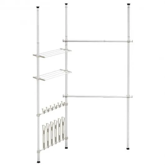 2 Tier Telescopic Clothes Hangers with Shoe Rack & Shelf