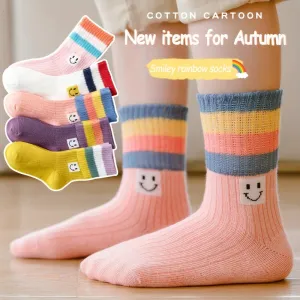 5 Pairs of Children'S Socks, Colorful Stripes, Breathable And Comfortable Socks, Autumn And Winter New Mid-Tube Socks, Children'S Socks, Boys And Girls Floor Socks, Sports Socks