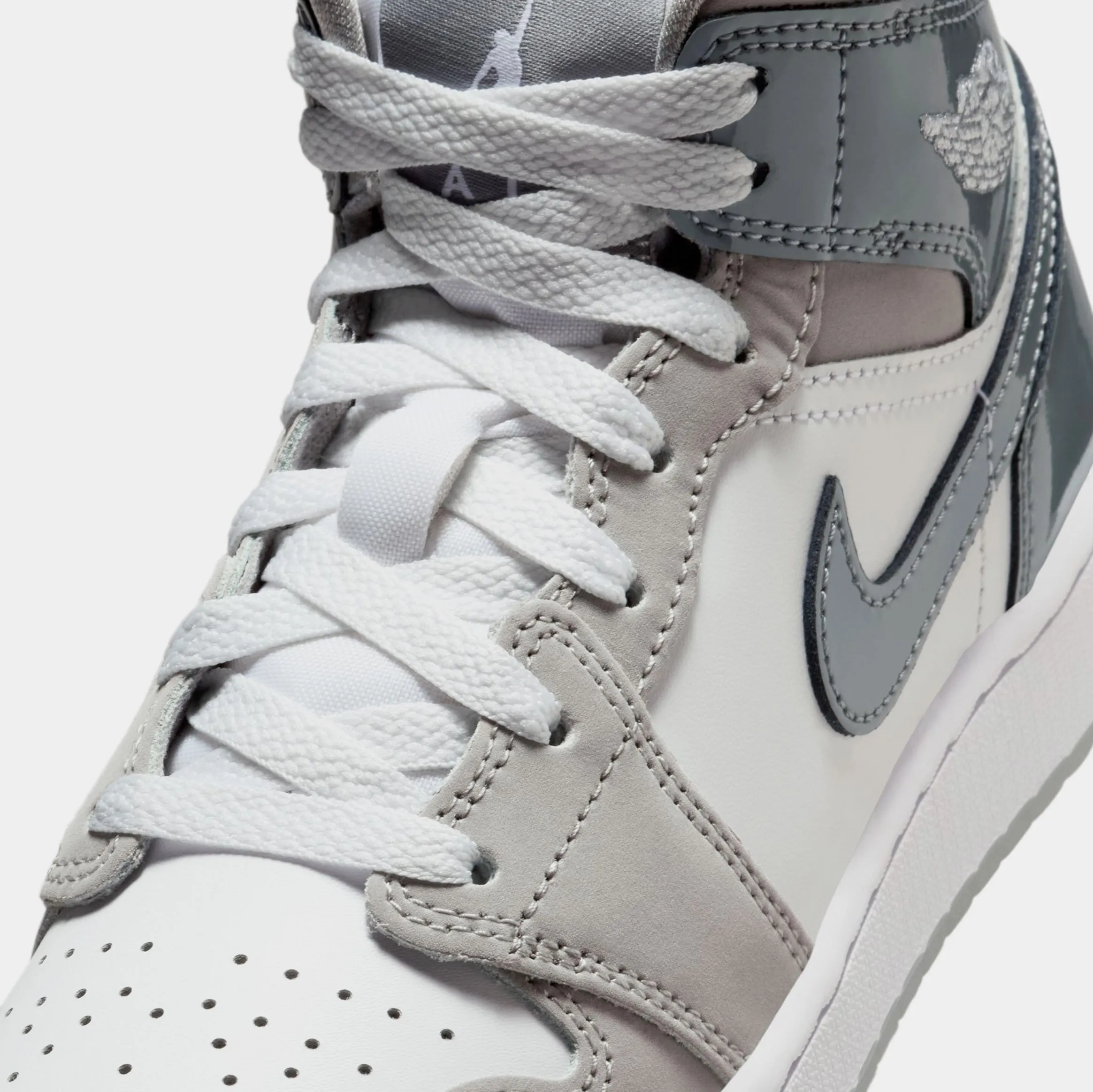 Air Jordan 1 Mid Grade School Lifestyle Shoes (White/Cool Grey/Medium Grey)