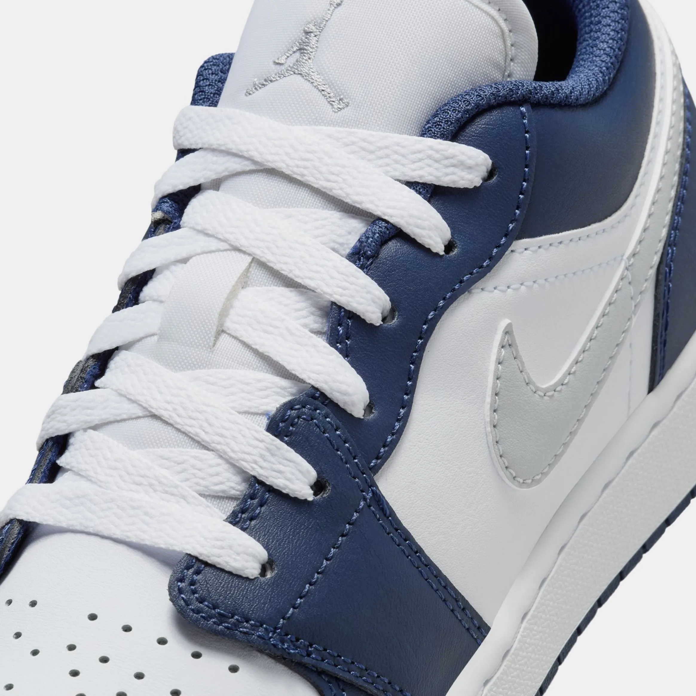 Air Jordan 1 Retro Low Grade School Lifestyle Shoes (White/Midnight Navy/Wolf Grey)