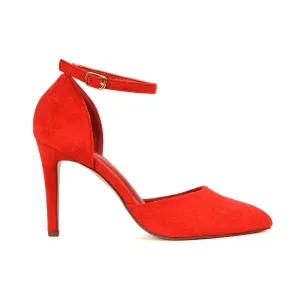 Ami High Heel Stilettos Pointed Toe Strappy Court Shoes in Red Faux Suede