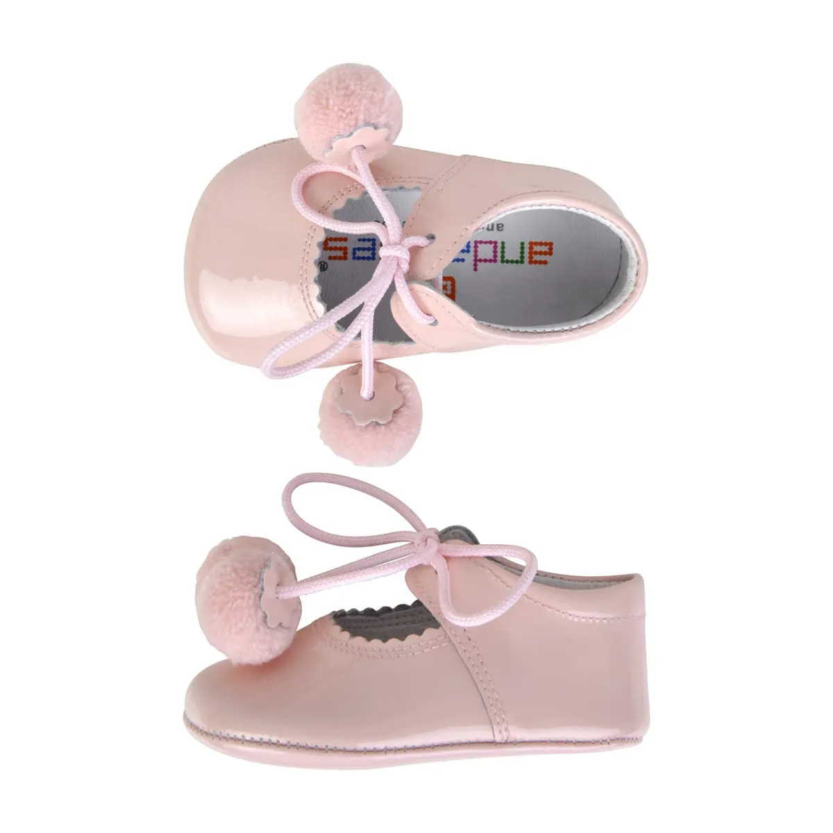 Andanines Baby Girls Patent Pom Pom Pre Walkers