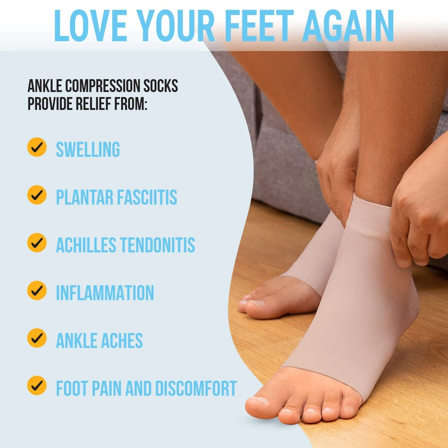 Ankle Compression Sleeve - 20-30mmhg Open Toe Сompression Socks for Swelling, Plantar Fasciitis, Sprain, Neuropathy - Nano Brace for Women and Men Beige Medium