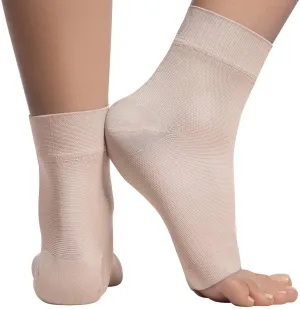 Ankle Compression Sleeve - 20-30mmhg Open Toe Сompression Socks for Swelling, Plantar Fasciitis, Sprain, Neuropathy - Nano Brace for Women and Men Beige Medium