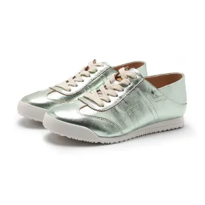 Army Trainer Leather Low-top Sneakers for Women in Green/Yellow/Golden/Silver