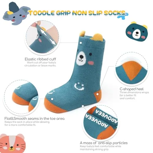 Aroveea Baby Toddle Socks Grip Non Slip Boys Girls Cotton Socks 12 Pack for 1-3T Kids Ankle Cute Socks 6M-7Years