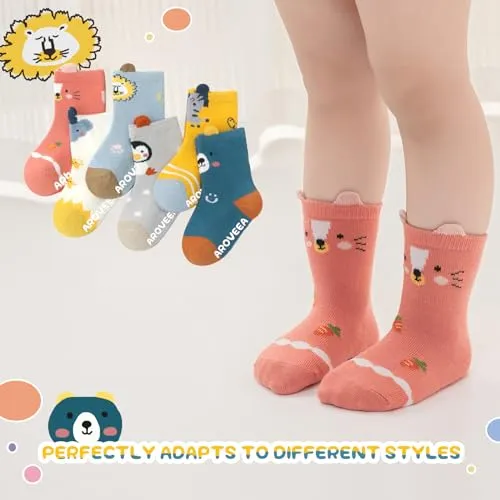 Aroveea Baby Toddle Socks Grip Non Slip Boys Girls Cotton Socks 12 Pack for 1-3T Kids Ankle Cute Socks 6M-7Years