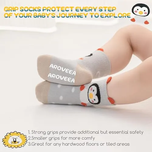 Aroveea Baby Toddle Socks Grip Non Slip Boys Girls Cotton Socks 12 Pack for 1-3T Kids Ankle Cute Socks 6M-7Years