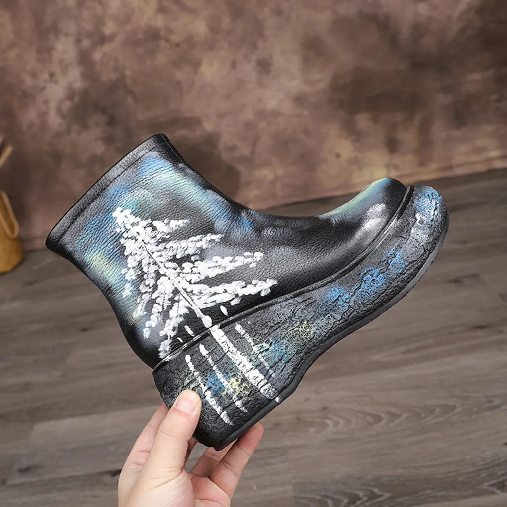 Autumn Winter Thick Painted Leather Fashion Women's Short Boots | Gift Shoes