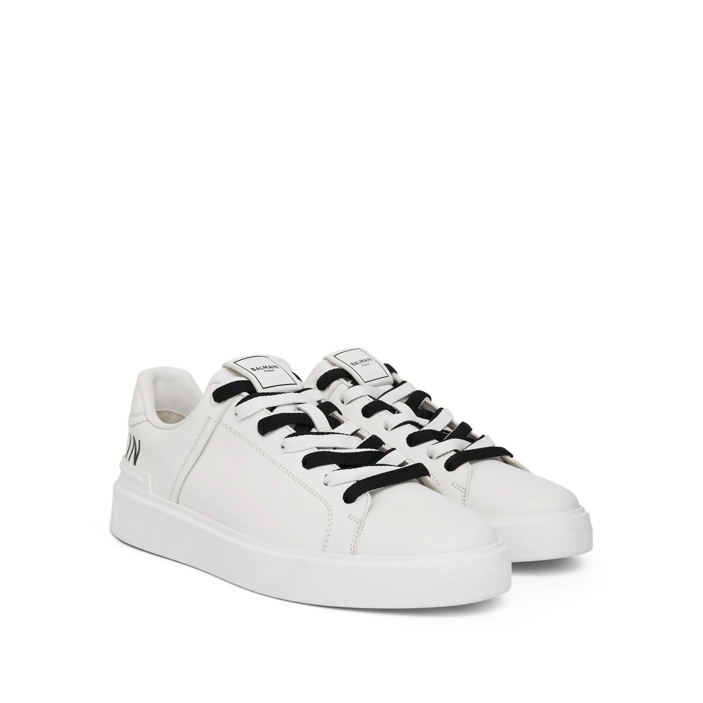 B-Court Calfskin & Print Sneaker in White/Black