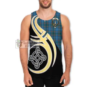 Bain Tartan Men's Tank Top with Family Crest and Celtic Symbol Style