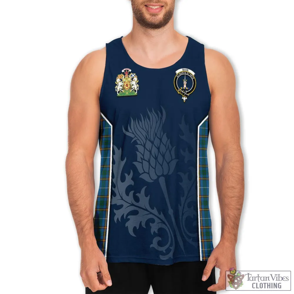 Bain Tartan Men's Tanks Top with Family Crest and Scottish Thistle Vibes Sport Style