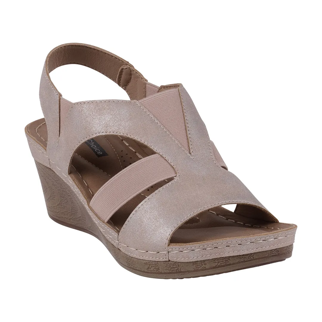 Banks Blush  Cut Out Elastic Slingback Wedge Sandals