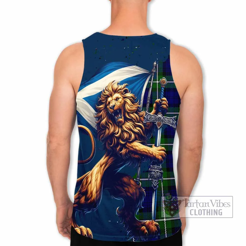 Bannerman Tartan Family Crest Men's Tank Top with Scottish Majestic Lion