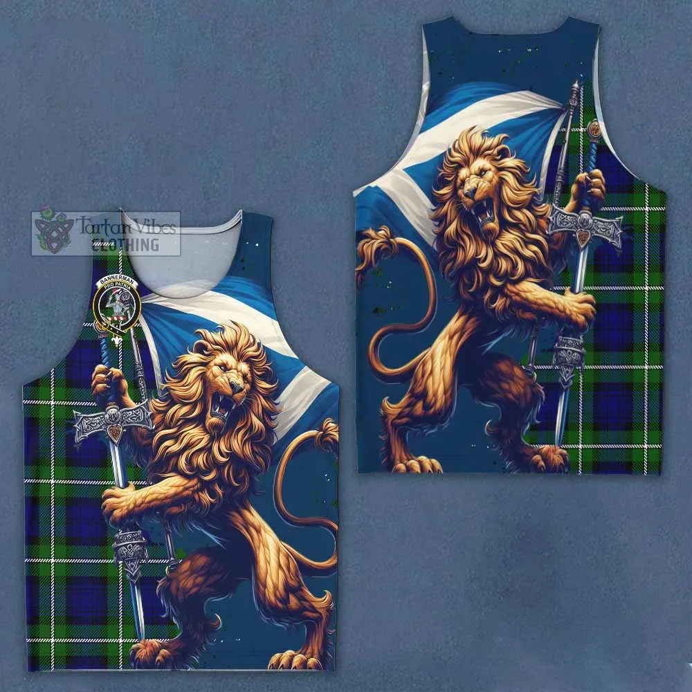 Bannerman Tartan Family Crest Men's Tank Top with Scottish Majestic Lion