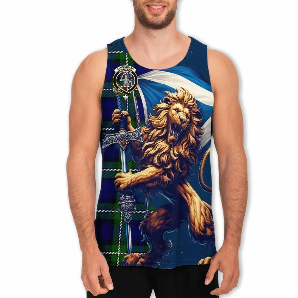 Bannerman Tartan Family Crest Men's Tank Top with Scottish Majestic Lion