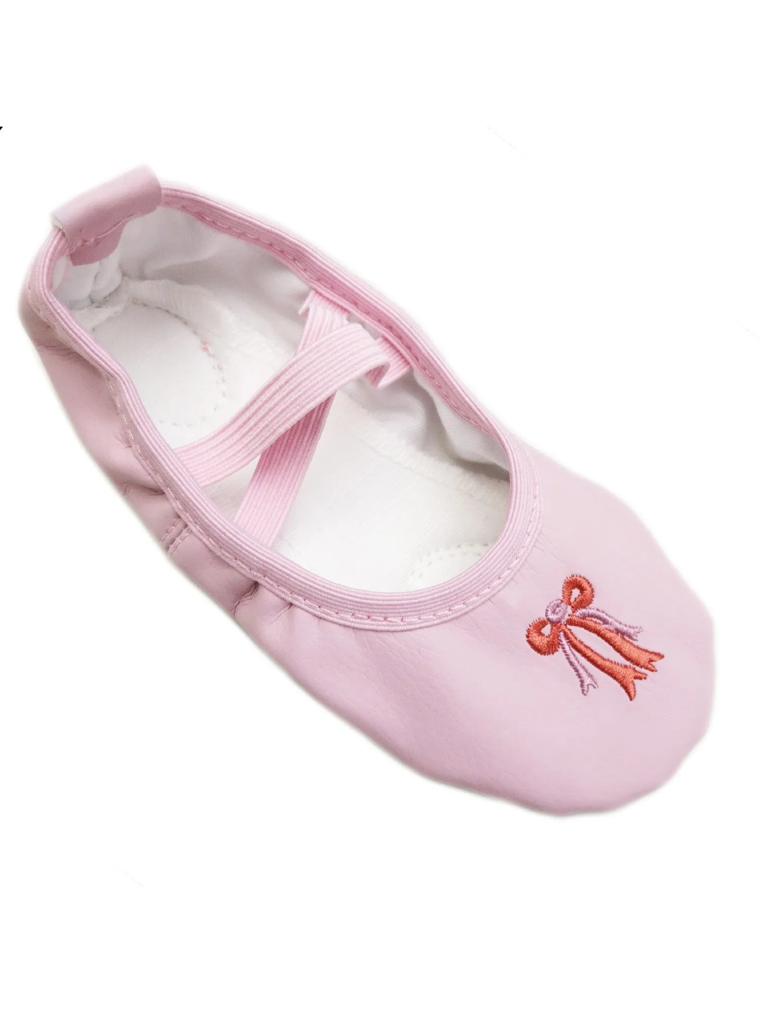 Big Girls Pink Leather Red Bow Detail Ballet Shoes 11-13 Kids