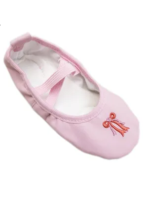 Big Girls Pink Leather Red Bow Detail Ballet Shoes 11-13 Kids