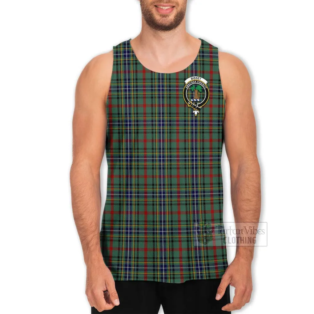 Bisset Tartan Men's Tank Top with Family Crest and Bearded Skull Holding Bottles of Whiskey