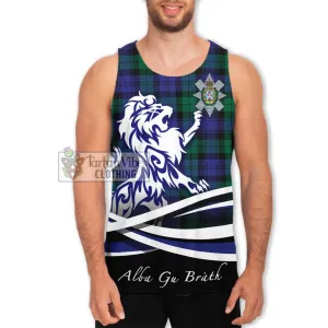 Black Watch Modern Tartan Men's Tank Top with Alba Gu Brath Regal Lion Emblem