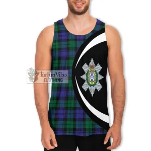 Black Watch Modern Tartan Men's Tank Top with Family Crest Circle Style