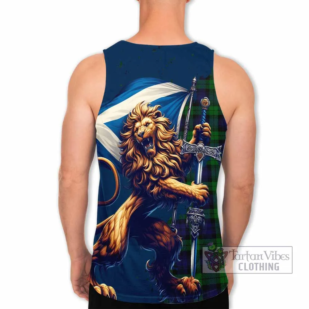 Black Watch Tartan Family Crest Men's Tank Top with Scottish Majestic Lion