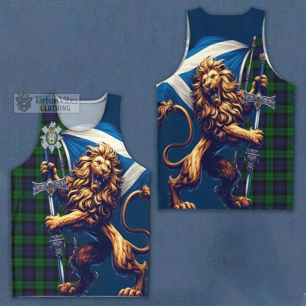 Black Watch Tartan Family Crest Men's Tank Top with Scottish Majestic Lion