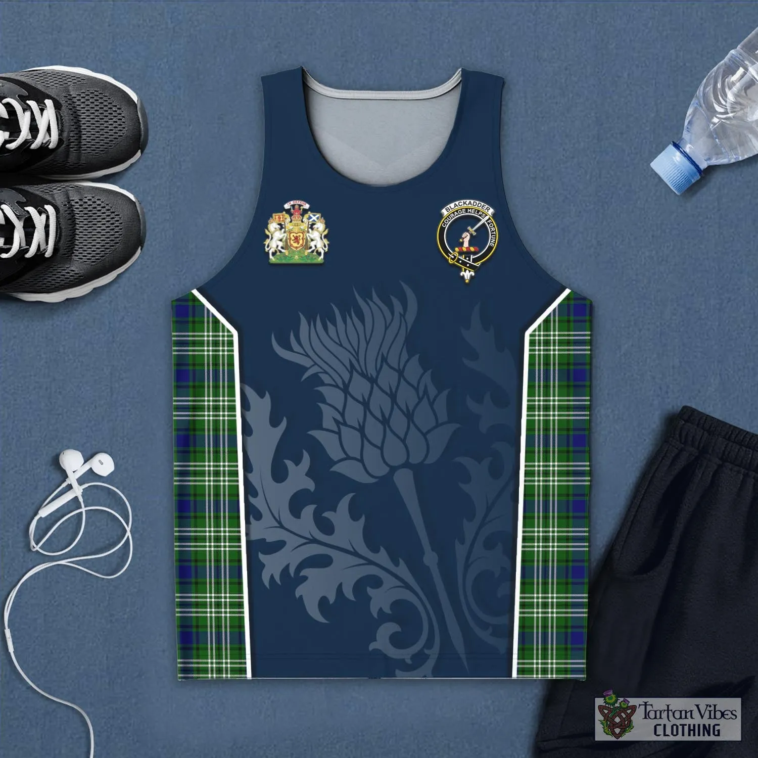 Blackadder Tartan Men's Tanks Top with Family Crest and Scottish Thistle Vibes Sport Style