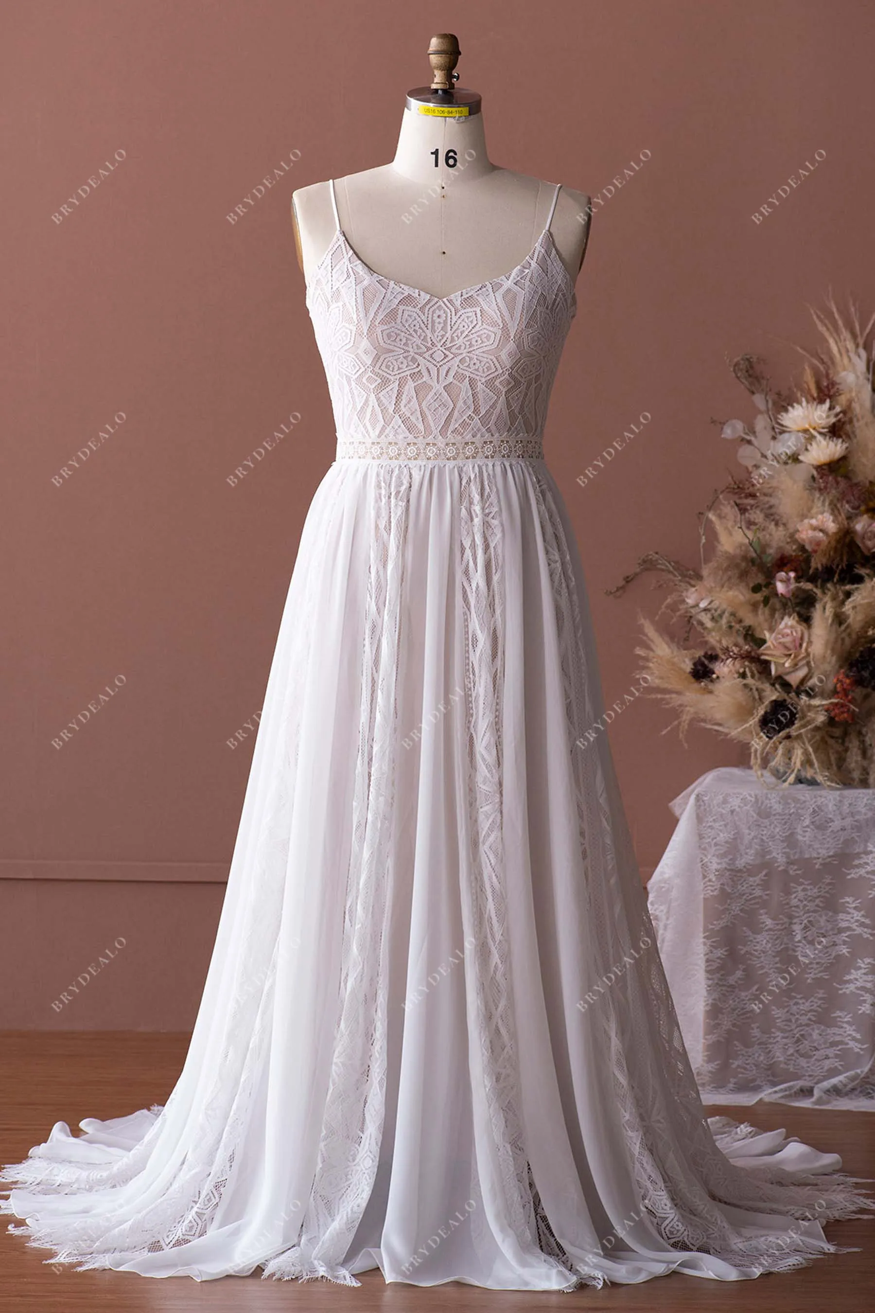 Boho Lace Plus Size Nude A-line Spring Fall Wedding Dress