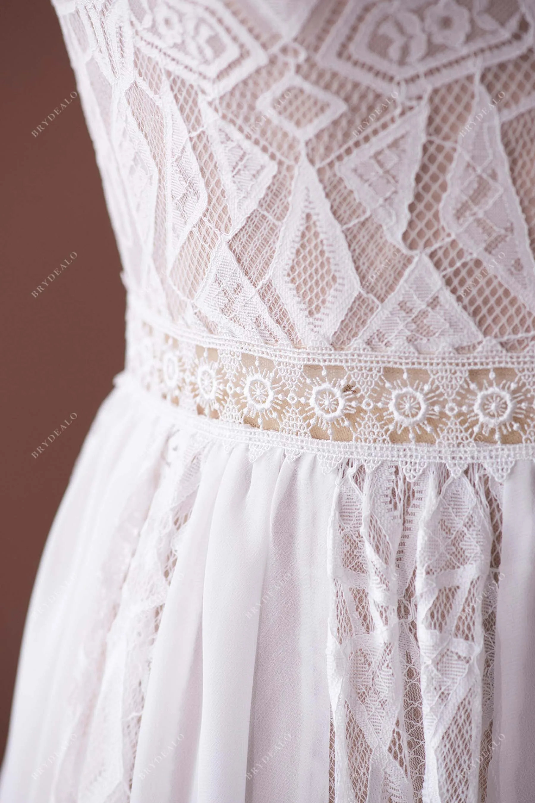 Boho Lace Plus Size Nude A-line Spring Fall Wedding Dress