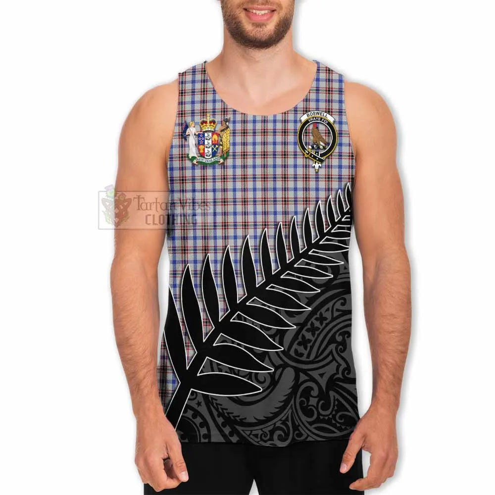 Boswell Crest Tartan Men's Tank Top with New Zealand Silver Fern Half Style