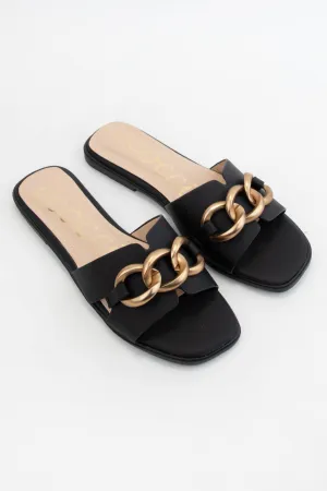 Bronze Bold Chain Sandal Black