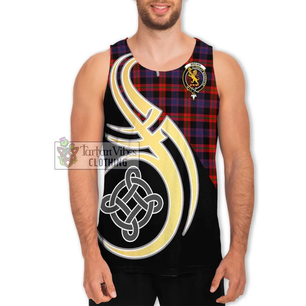 Brown (Broun) Tartan Men's Tank Top with Family Crest and Celtic Symbol Style