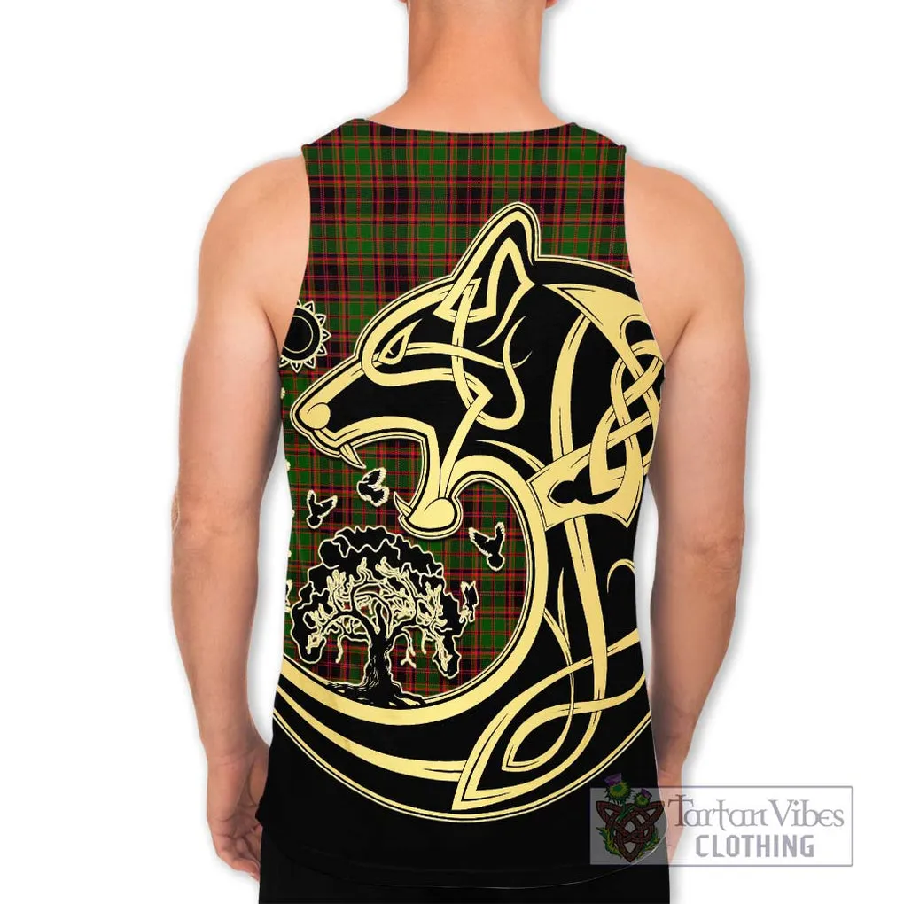 Buchan Tartan Men's Tank Top with Family Crest Celtic Wolf Style