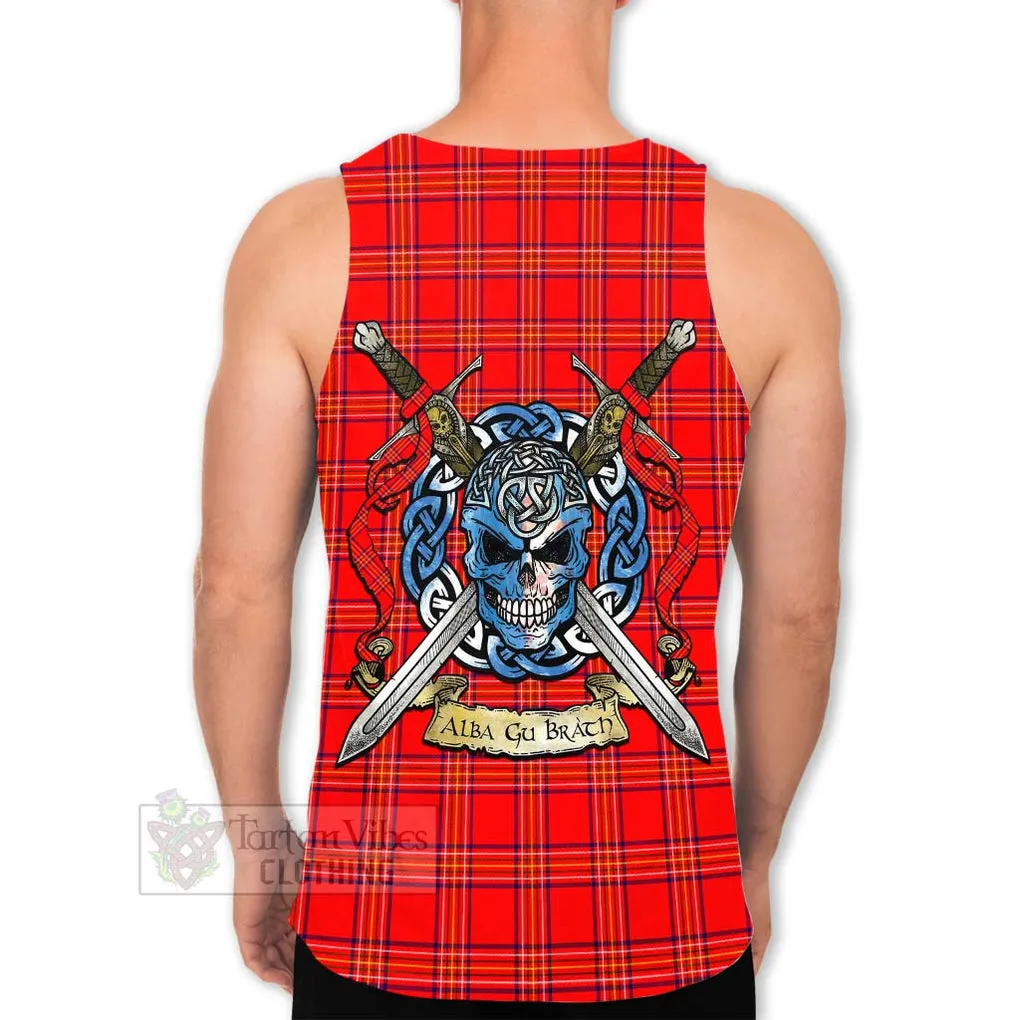 Burnett Tartan Men's Tank Top with Family Crest Celtic Skull Style