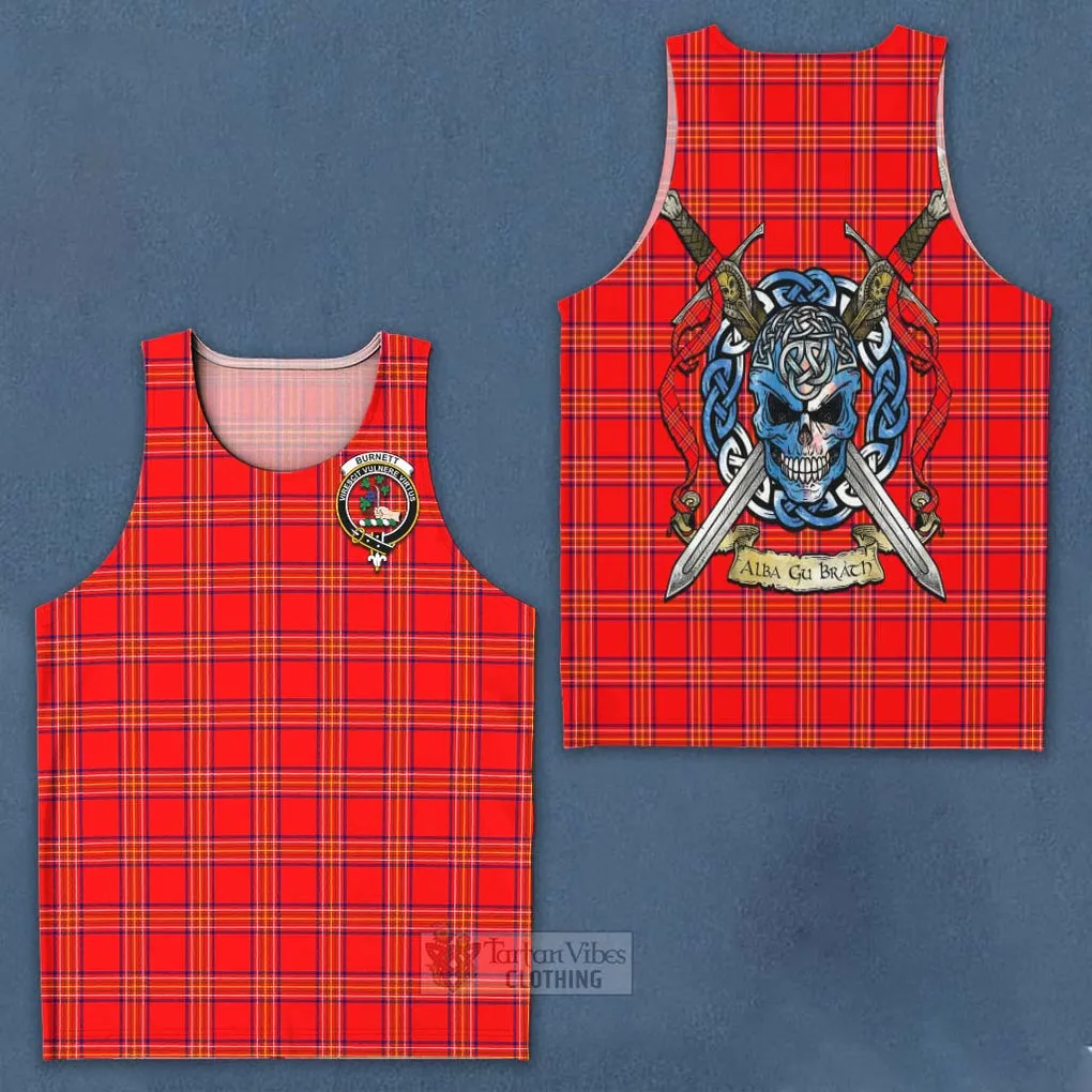 Burnett Tartan Men's Tank Top with Family Crest Celtic Skull Style