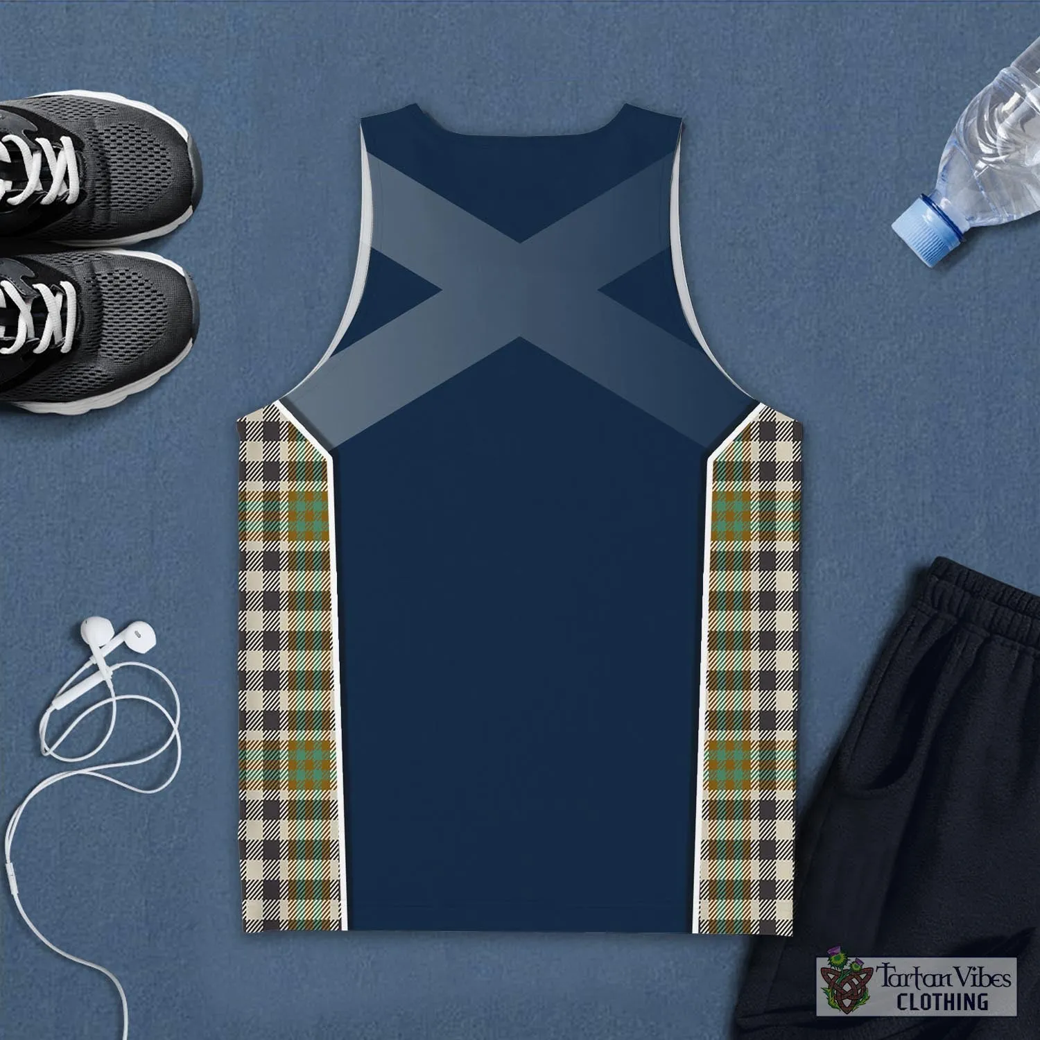 Burns Check Tartan Men's Tanks Top with Family Crest and Scottish Thistle Vibes Sport Style