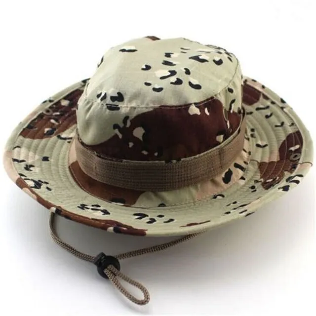 Camouflage Bucket Hats Wide Brim Sun Cap Ripstop Camo Fishing Hunting Hiking Men Safari Summer Jungle with String Boonie Hat