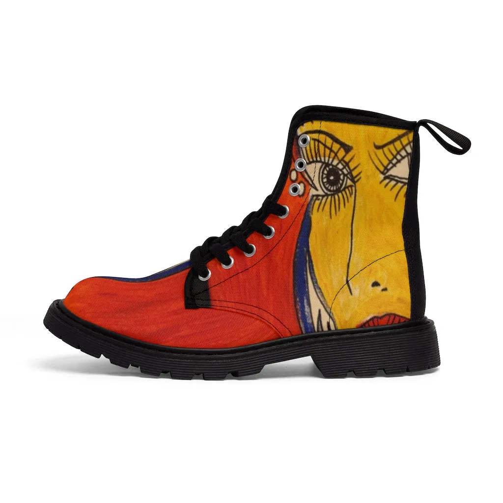 Canvas Boots AL BLUE DESIGNED ART HATE YOU