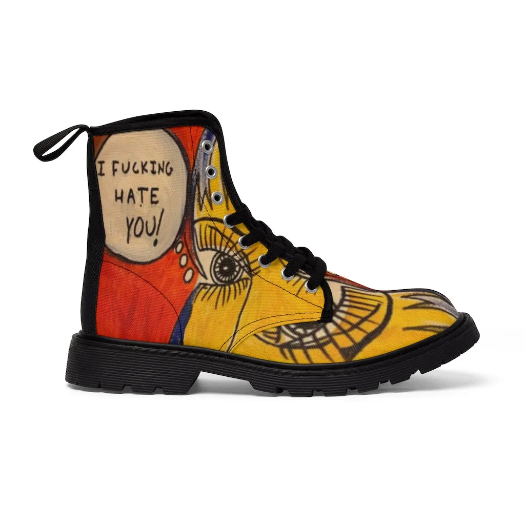 Canvas Boots AL BLUE DESIGNED ART HATE YOU