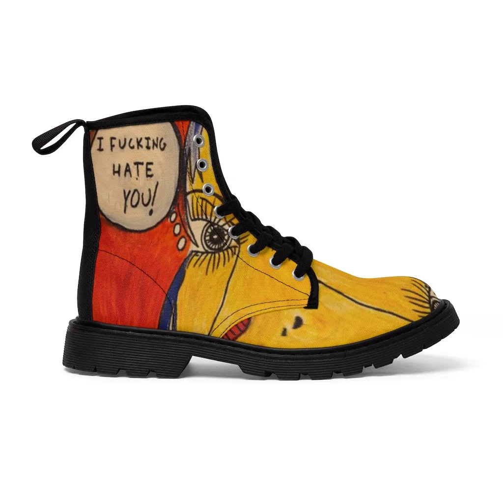 Canvas Boots AL BLUE DESIGNED ART HATE YOU