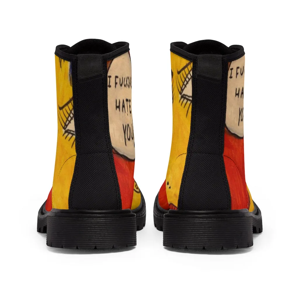 Canvas Boots AL BLUE DESIGNED ART HATE YOU