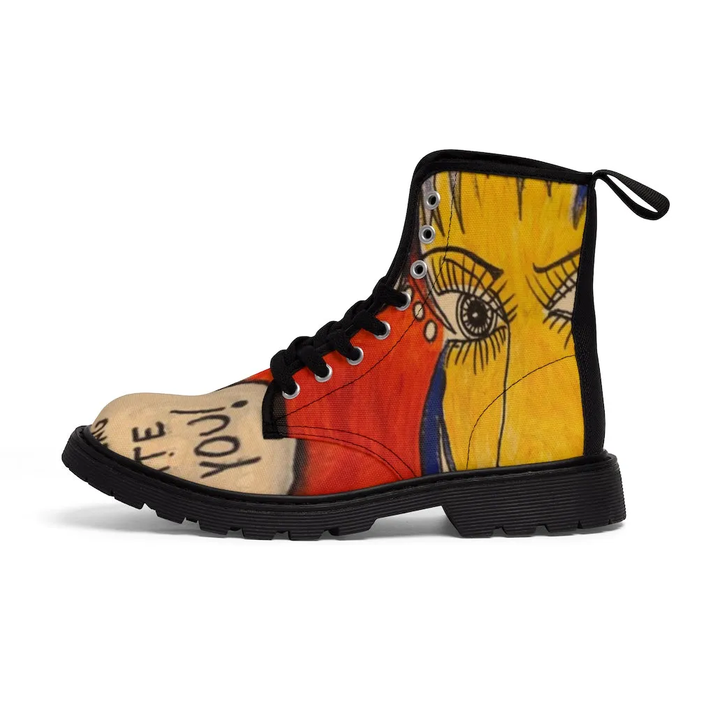 Canvas Boots AL BLUE DESIGNED ART HATE YOU