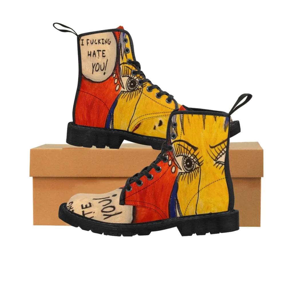 Canvas Boots AL BLUE DESIGNED ART HATE YOU