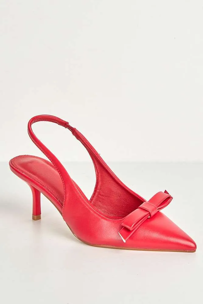 Cheri Bow Detail Kitten Heel Slingback Court Shoes in Red