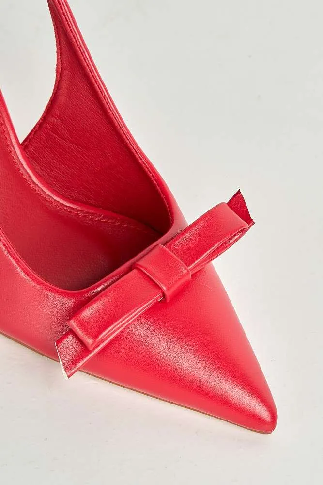 Cheri Bow Detail Kitten Heel Slingback Court Shoes in Red