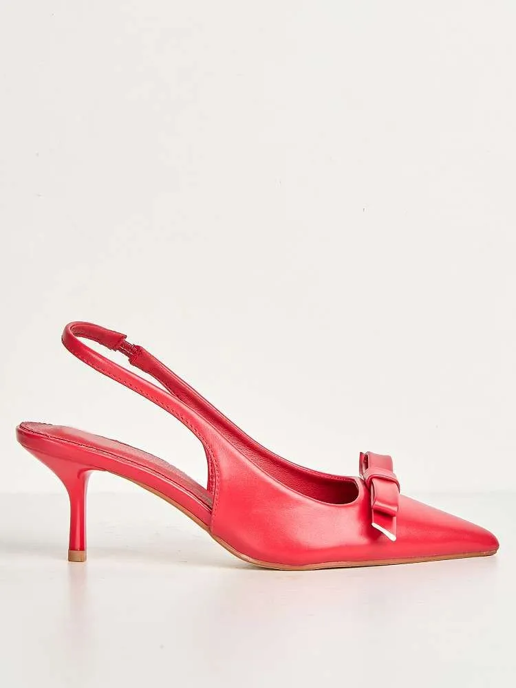 Cheri Bow Detail Kitten Heel Slingback Court Shoes in Red