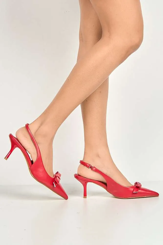 Cheri Bow Detail Kitten Heel Slingback Court Shoes in Red